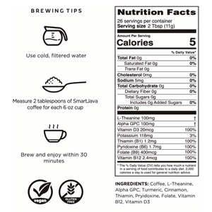 Healthy nutrition label showing vitamins and nootropics